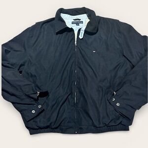 VTG Tommy Hilfiger Mens Harrington Jacket Black Full Zip Bomber Coat XL RN 77806